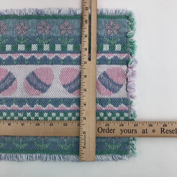 American VINTAGE Woven Green and Pink Easter Egg Placemats with Fringe Set of 2 - Picture 5 of 5